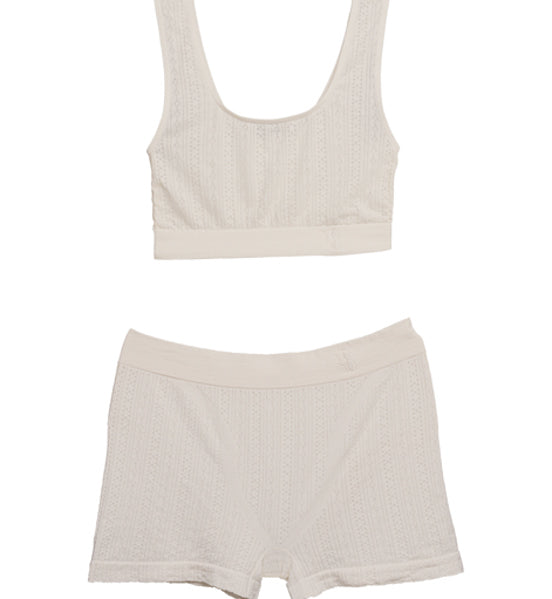 Flat-lay product image of Pretty Kitty Klub Comfy Kitty Set featuring a white sleeveless top and matching shorts.